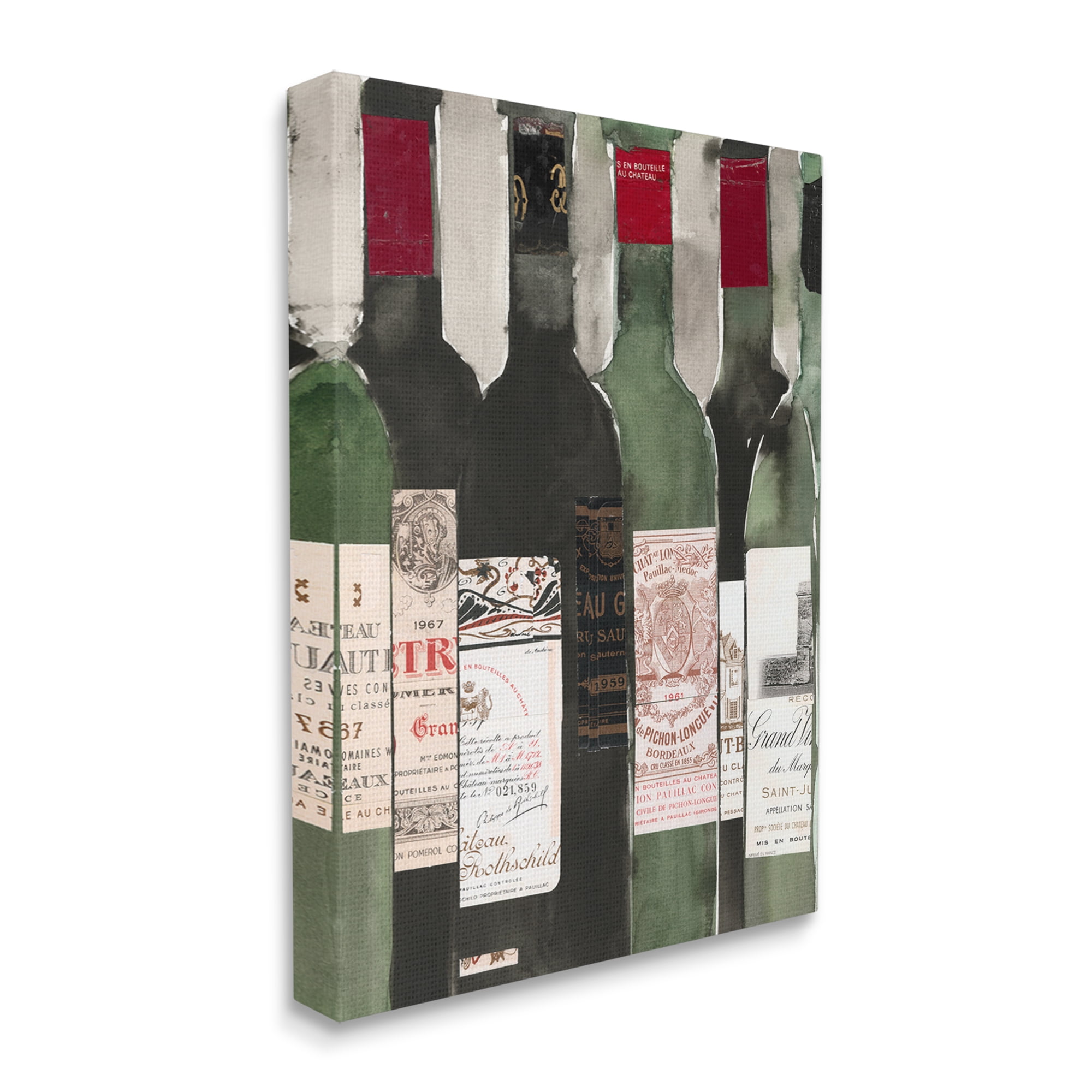 Stupell Industries Vintage Style Green Labeled Liquor Wine Bottles Paintings Gallery-Wrapped Canvas Print Wall Art, 36x48, by Samuel Dixon