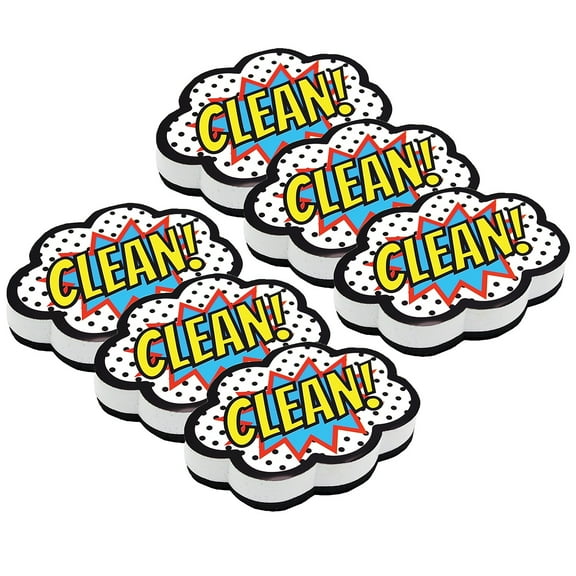 Ashley Productions Magnetic Whiteboard Eraser, Superhero Clean!, Pack of 6