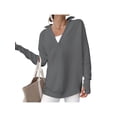 thumbnail image 1 of Women'S Long Sleeve Quarter Zip Pullover Sweater Casual Loose V Neck Collared Ribbed Knit Tops Dark Gray M, 1 of 6