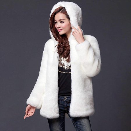 dailooas Faux Fur Pure Cardigan Hoodies Coat Women Long Sleeve Outfit  (White 3XL) | Walmart Canada