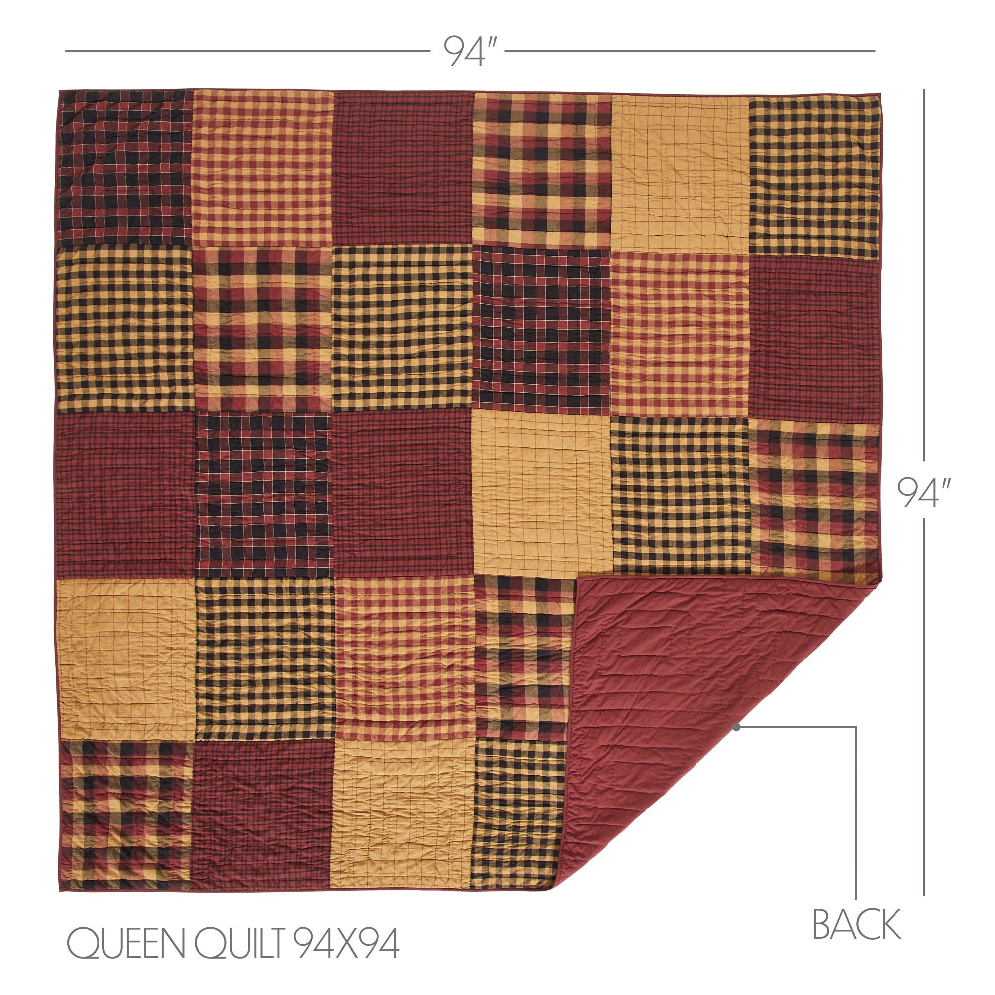 VHC Brands Quilt Queen, Cotton Quilt, Country Bedding, Connell Collection, Size - 94x94, Burgundy