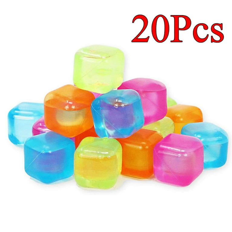 Reusable Ice Cubes - Square Colored Plastic Ice Cubes for Drinks,  Cocktails, Beer, Whiskey, Parties, Non-Diluting Ice Cubes, 20Pcs