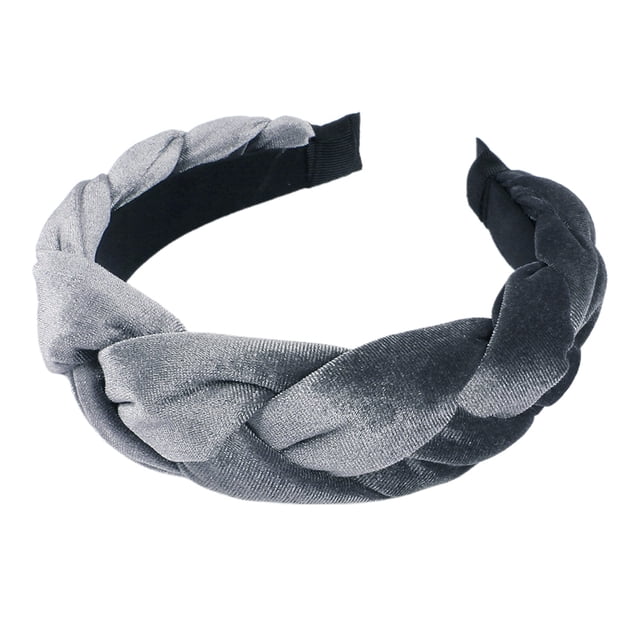 XASZHN Textured Braided Velvet Wide Headband for Women Solid Color Hair Accessory with Ribbon Detail Grey_001 One Size