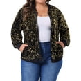 thumbnail image 2 of DARING DIVA Plus Size Sequin Sparkle Long Sleeve Front Zip Bomber Jacket 4X Gold, 2 of 6