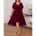 thumbnail image 4 of Vestido Talisea burdeos de chifón alto y bajo para mujer, talla grande, 4 of 6