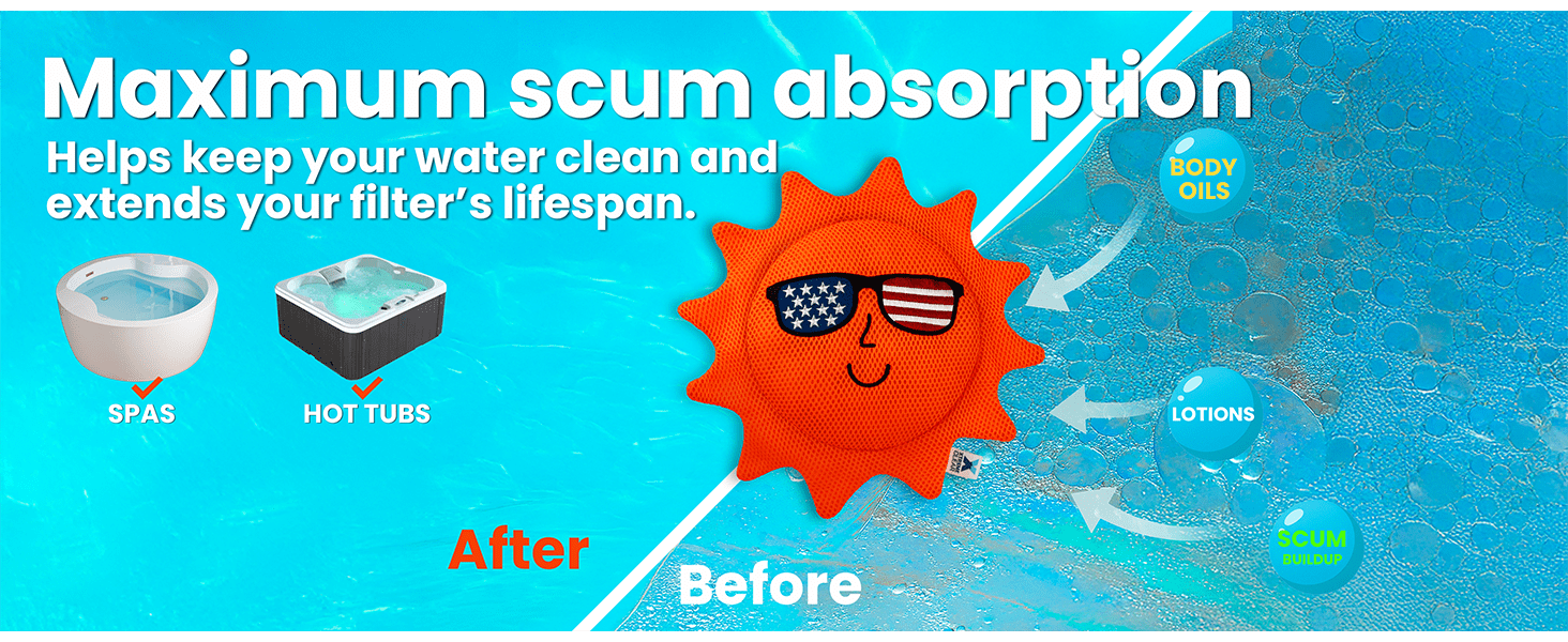 XtremepowerUS Hot Tub Scum Absorber Sun, Large Reusable Oil & Scum Sponge for Spas & Hot Tubs, Orange, 3-Pack