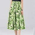 thumbnail image 4 of Yucgh Women's Floral Print Midi Skirt with Drawstring Elastic Waist, Casual Bohemian Skirt, A-line Summer Skirt with Pockets,Light Green,L, 4 of 7
