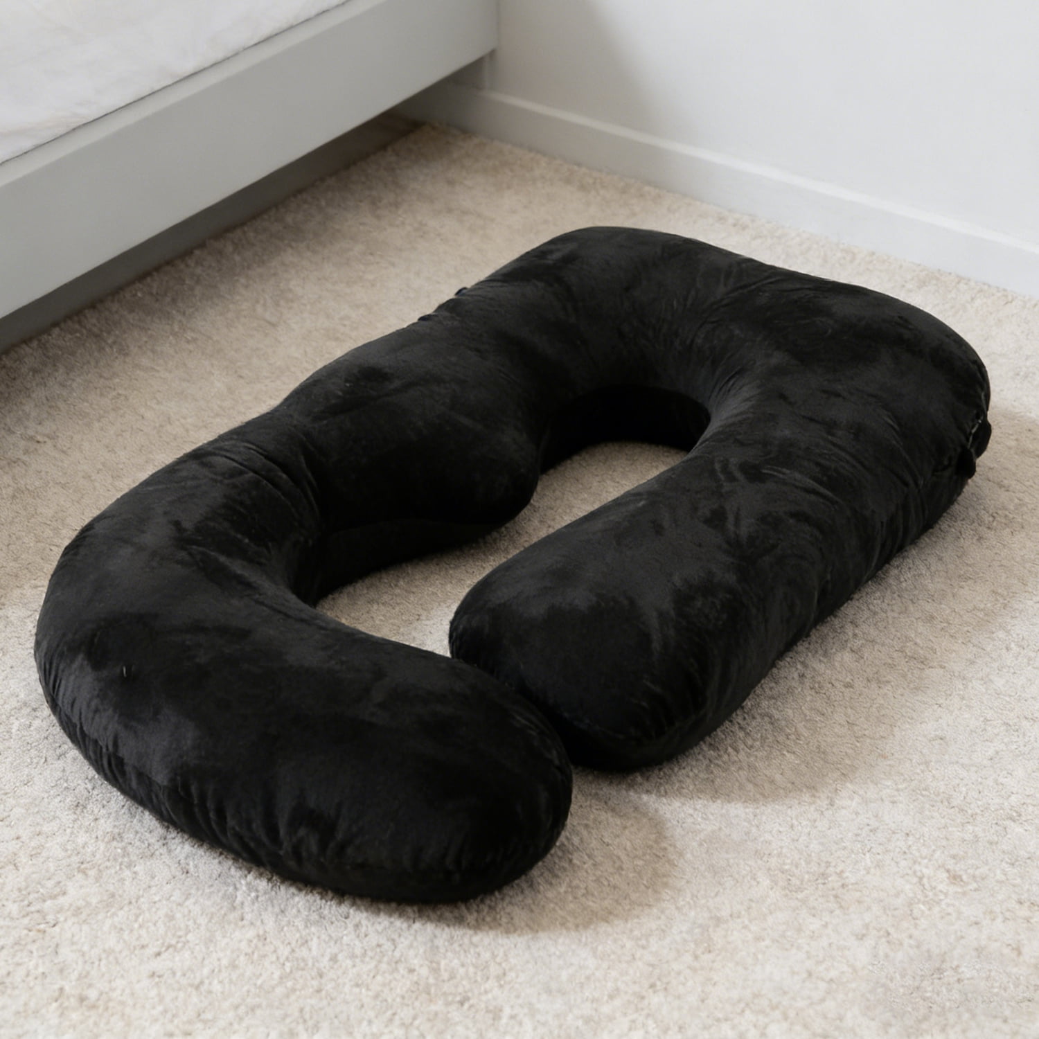 AFGFUF  J-Shaped Pregnancy Pillow, 65" x 16" x 8" Full Body Maternity Support Pillow, Black, with Removable Washable Cover