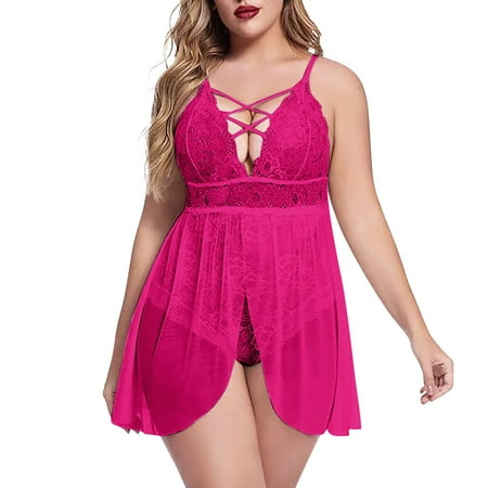 Lingerie For Women Elastic Plus Size Stretchy With Two Pieces Mesh Nightgown Underwear