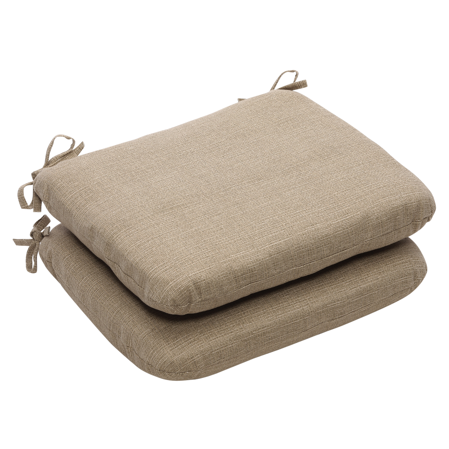 Set of 2 Eco-Friendly Textured Taupe Rounded Outdoor Seat Cushions 18.5