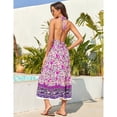 thumbnail image 3 of Yesfashion Women's Boho Deep V Neck Backless Flowy Floral Maxi Beach Dress, 3 of 5