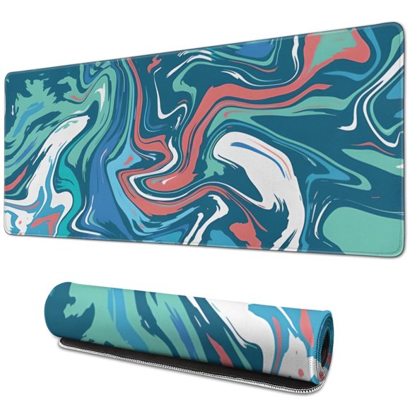 Tapis de Souris Thème Lignes Bleues, Rouges, Vertes et Blanches Imperméable Lavable pour Bureau Maison Travail Gaming Base en Caoutchouc Tapis de Souris avec Bords Cousus 31.5x11.8 Pouces