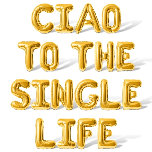 Letter Balloons - CIAO TO THE SINGLE LIFE 16" Inch Alphabet Letters Foil Mylar Balloon Bachelorette Party Banner (Gold)