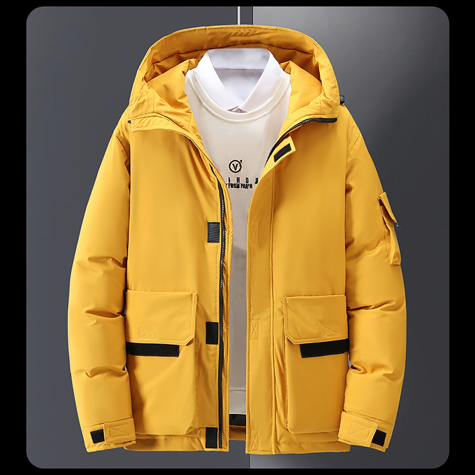 Landscap Mens Autumn Winter Warm Military Jacket Mid-Length Thickened Multi-Pocket Hooded Outwear Coat