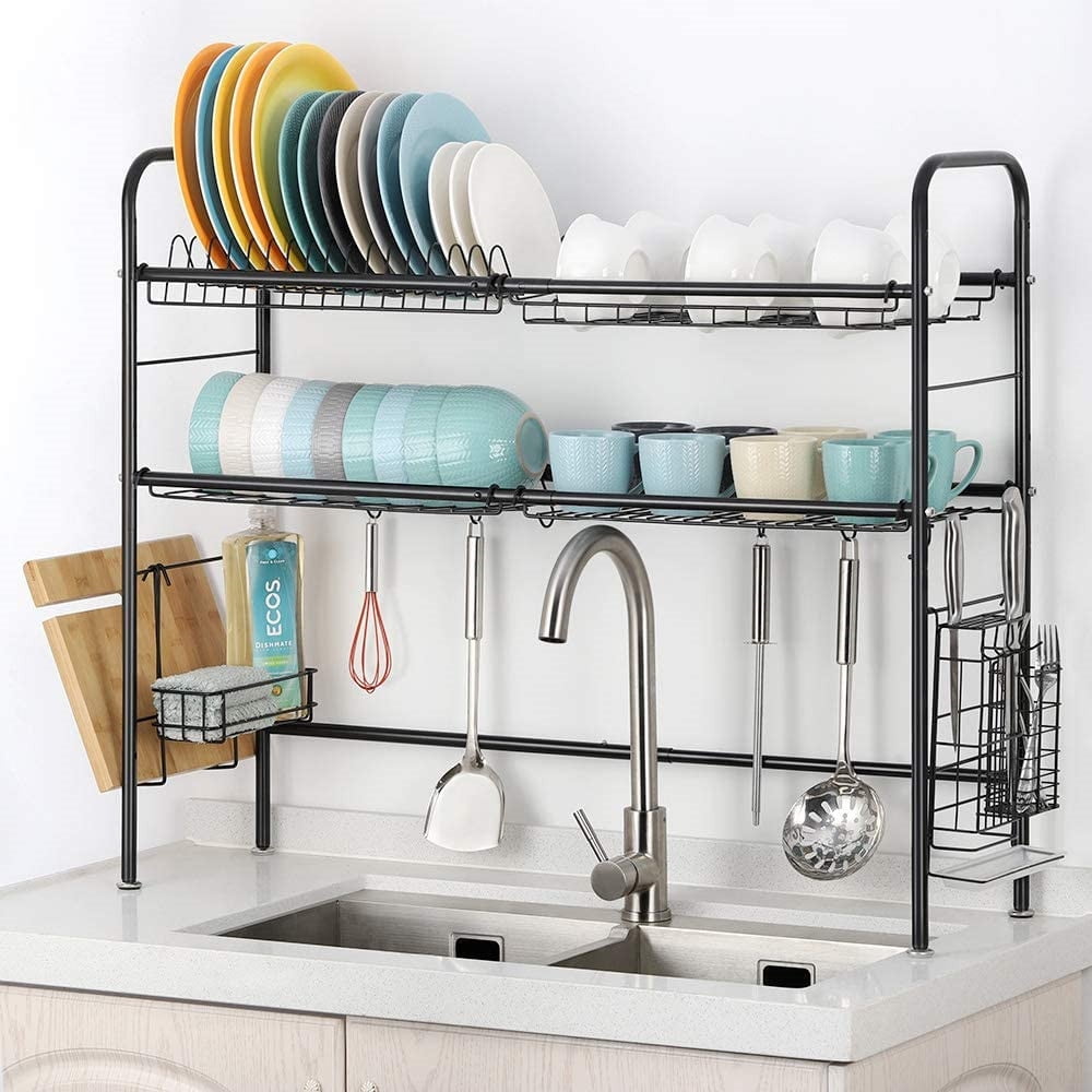 Over Sink Kitchen Dish Drying Rack 2 Tier Large Capacity Plate Drainer Countertop Set Made of Steel Walmart