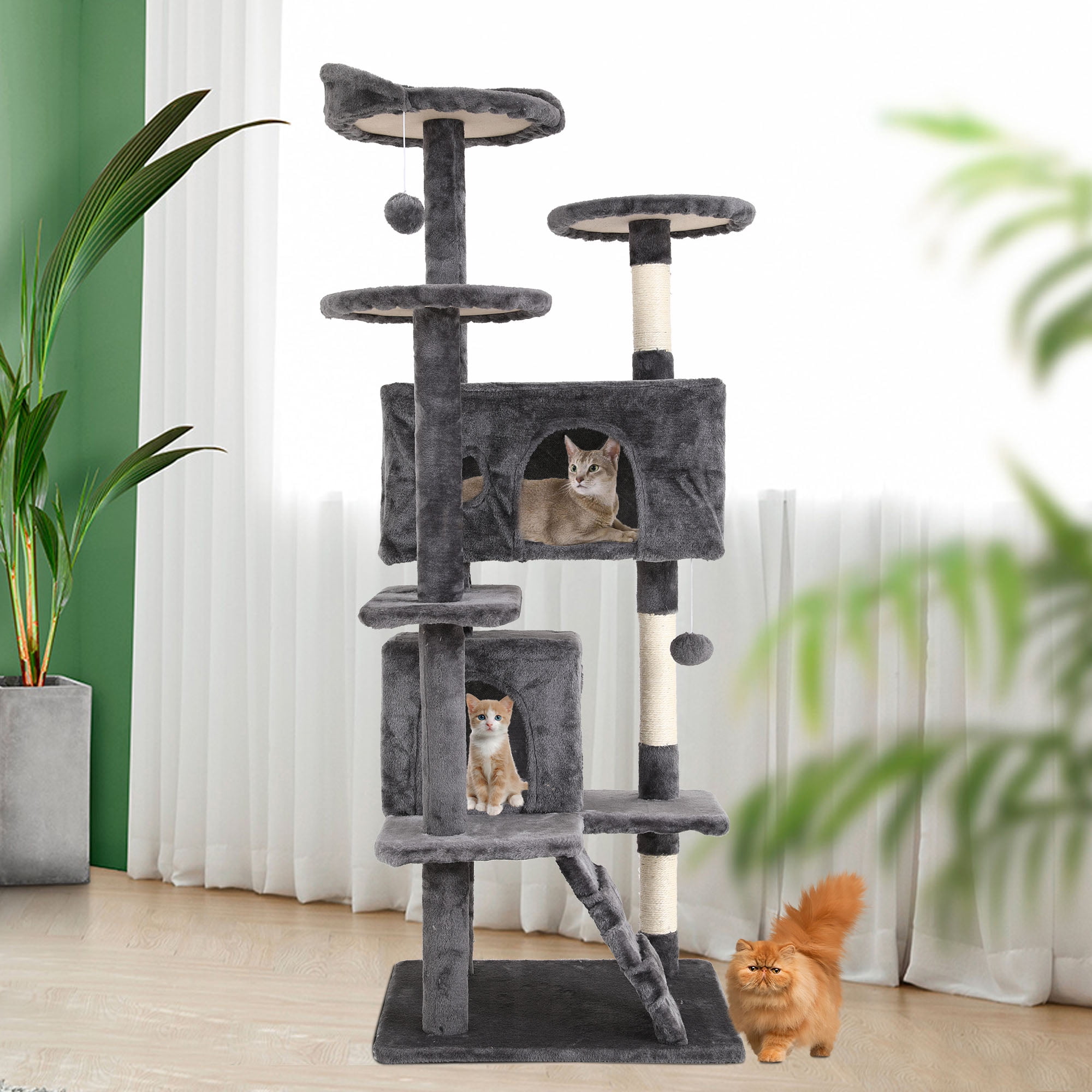 NiamVelo 54in Double Condo Cat Tree Tower Playhouse with Scratching
