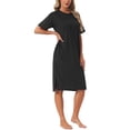 thumbnail image 4 of INSPIRE CHIC Women's Casual Summer Pajama Dress Loose Fit Nightshirts Short Sleeve Sleepwear Split Midi Nightgowns L Black, 4 of 6