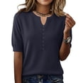 thumbnail image 3 of OIOLOYJM Women's Knitted Shirts 2026 Casual Short Sleeve V Neck Sweaters Spring Comfy Loose Fit Pullover Office Holiday Clothes Navy 2XL, 3 of 5