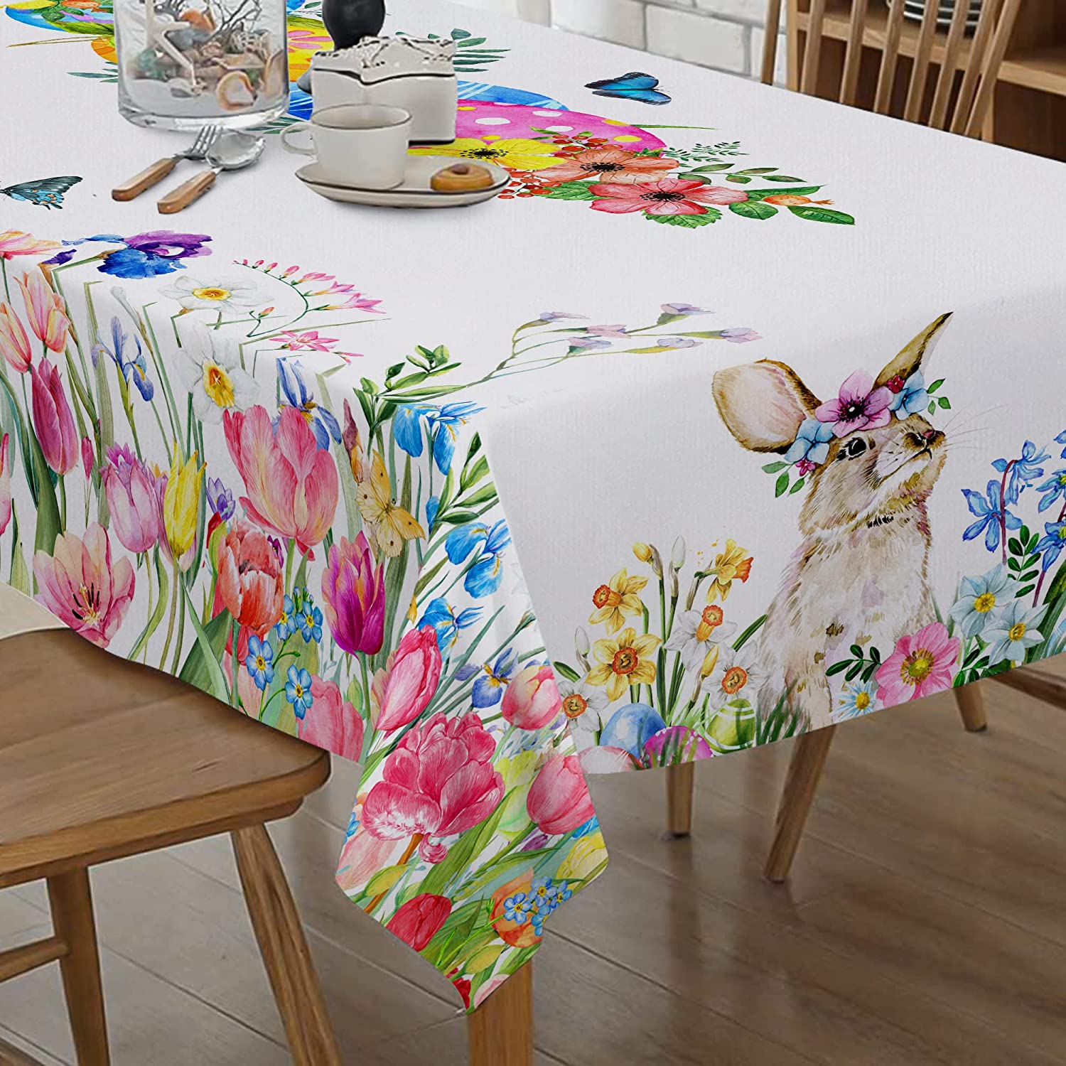 aoselan Easter Tablecloth 60x84 Rectangle, Spring Flower Easter Table