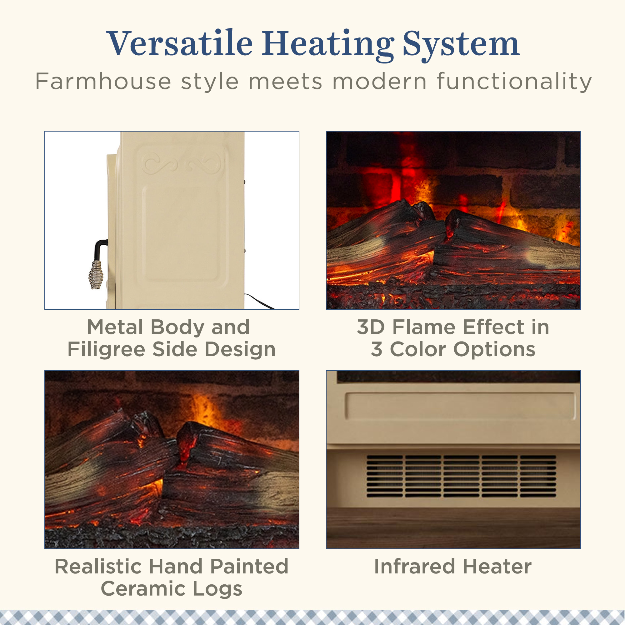 Country Living Infrared Freestanding Electric Fireplace Stove Heater in Cream | Provides Supplemental Zone Heat with Remote and WiFi