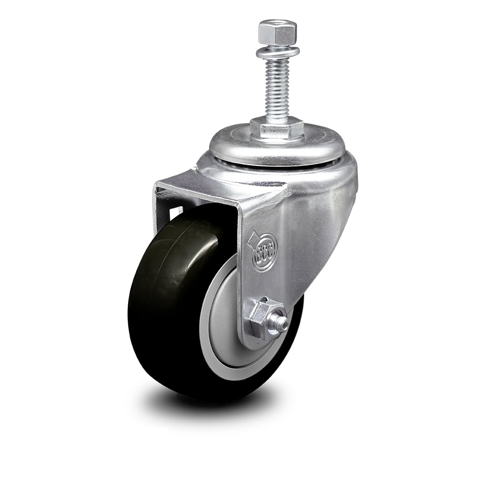 Polyurethane Swivel Threaded Stem Caster w/3.5" x 1.25" Black Wheel and