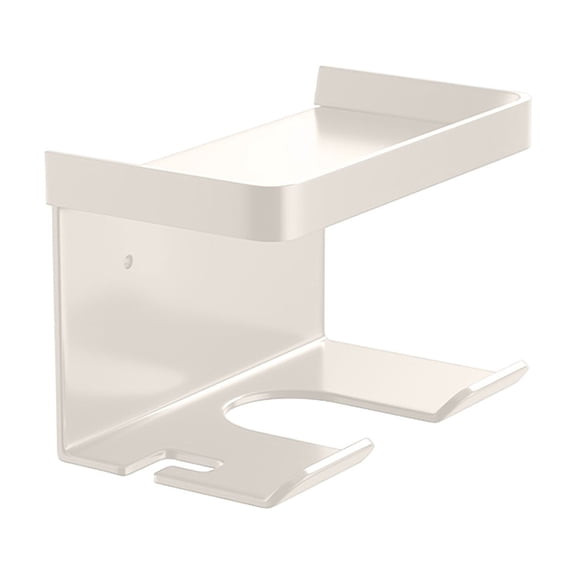 Hyknon Hair Dryer Holder Wall Mounted Alloy Adhesive Blow Dryer Holder with Shelf Suction Cup Hair Tool Organizer for Bathroom Accessories, White