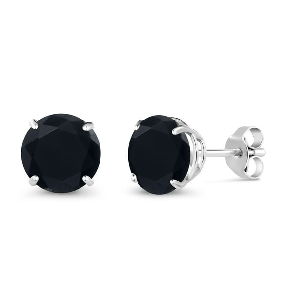 Gem Stone King 14K White Gold Black Onyx Stud Earrings for Women Men (2.56 Cttw, Gemstone December Birthstone, Round 7MM)