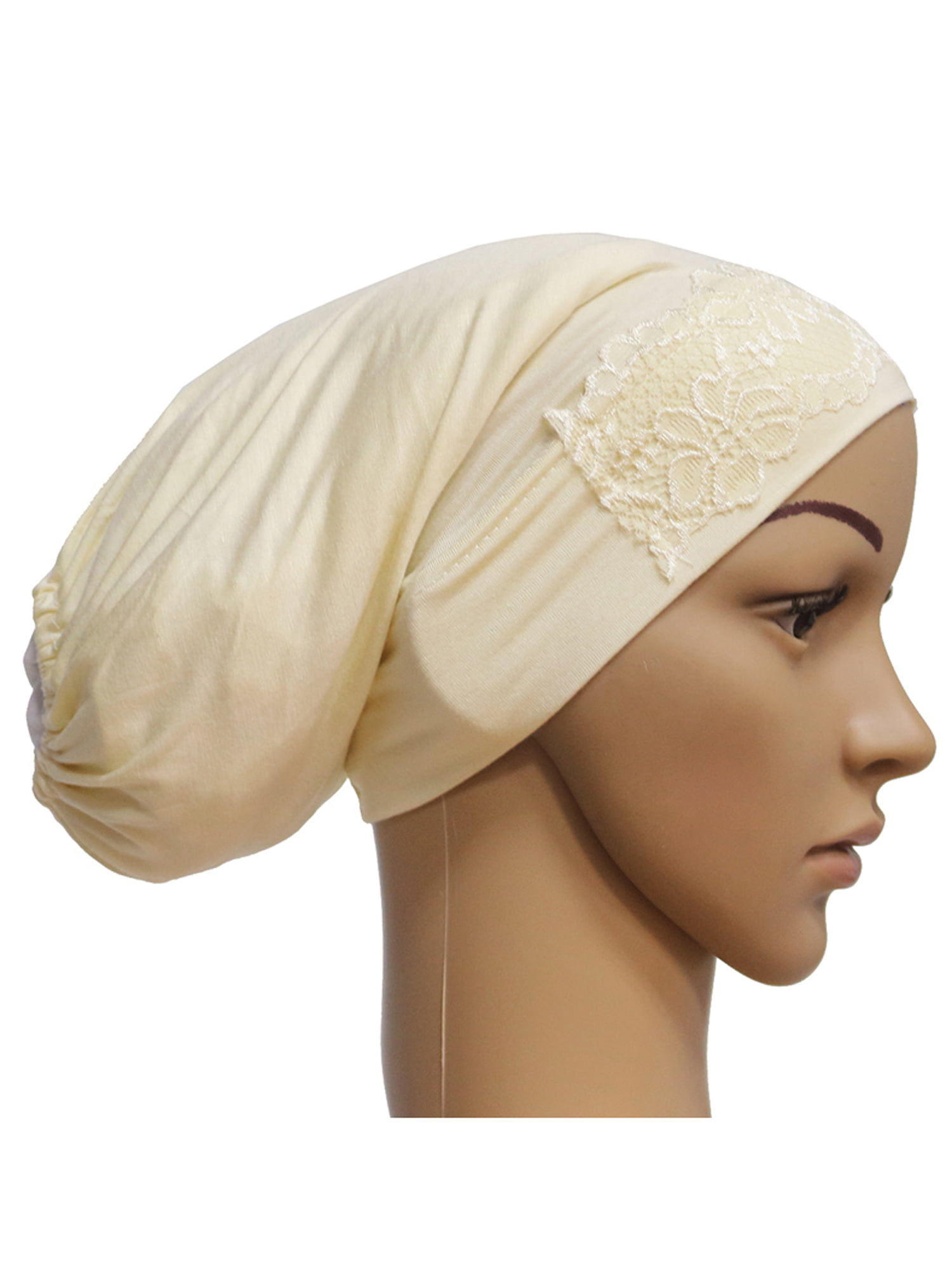 Stylish Under Scarf Plain LACE BONNET Tube Cap Turban Hat for Hijab Head Scarf 