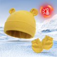 thumbnail image 2 of Lispipm 2pcs Baby Beenie and Glove Set Winter Soft Stretchy Cotton Hats and Mittens Outfit for Newborn Girls Boys Yellow 0-6 Months, 2 of 6