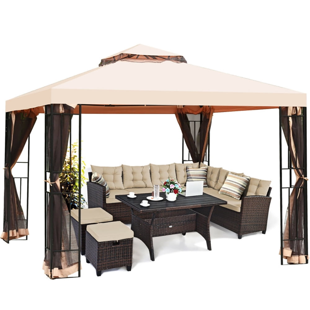 Aimee Lii 10 x 10 Feet 2-Tier Vented Metal Canopy with Mosquito Netting, Backyard Canopy Gazebo for Party Wedding BBQ Events