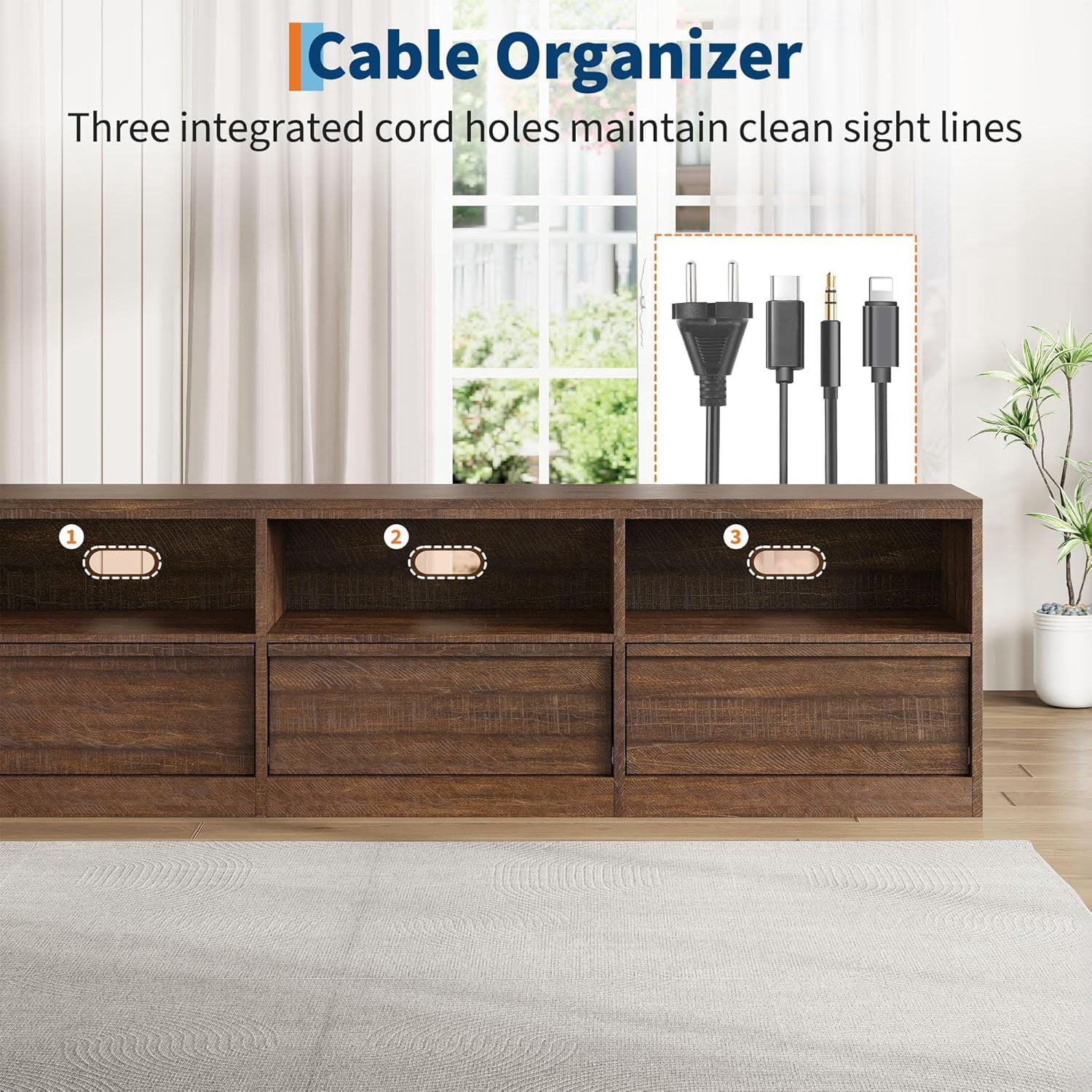 Garvee 70" TV Stand for TVs up to 85", Mid Century Modern Entertainment Center with Drawer, Open Shelves & Cable Management, Vintage Brown