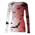 thumbnail image 5 of Satingcolo Womens Halloween Long Sleeve Crewneck Shirts Fall Trendy Funny Pumpkin Bats Skull Graphic Slim Basic Tops Red S, 5 of 6