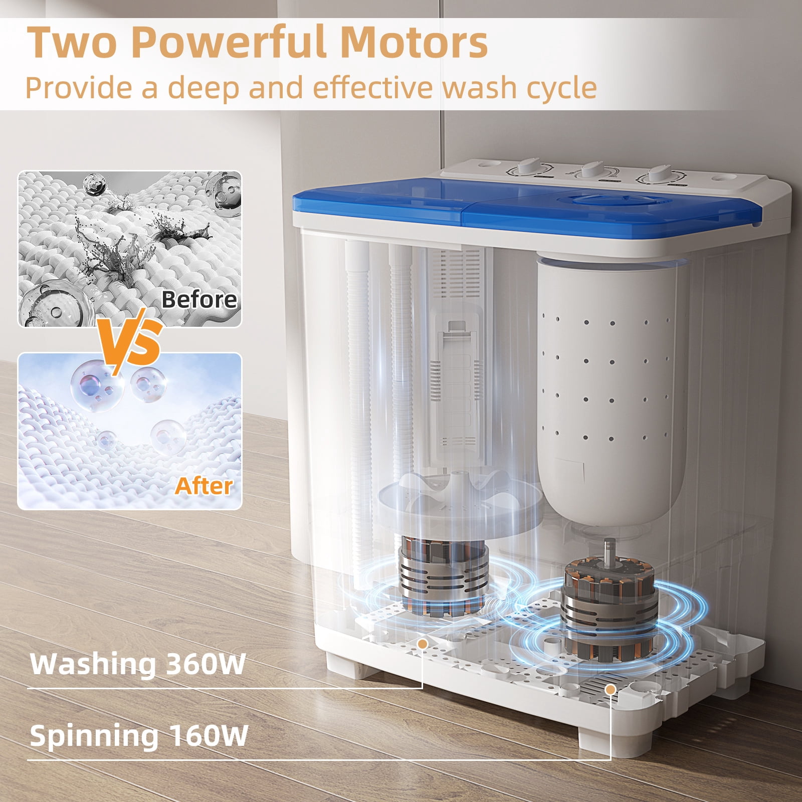 Zynkez Portable Washing Machine, 20Lbs Compact Twin Tub Laundry Washer with Drain Pump, Semi-Automatic 12Lbs Washer and 8Lbs Spinner Combo