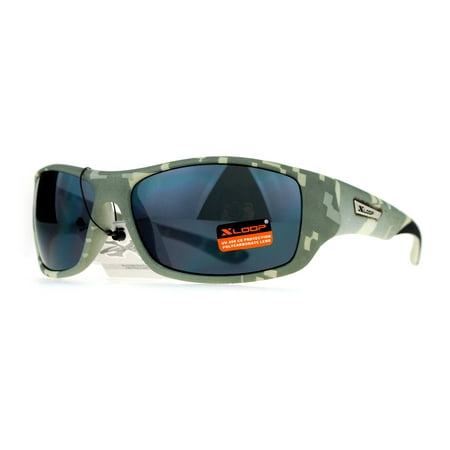 Xloop Army Digital Camouflage Warp Plastic Biker Style Sunglasses Grey Camo