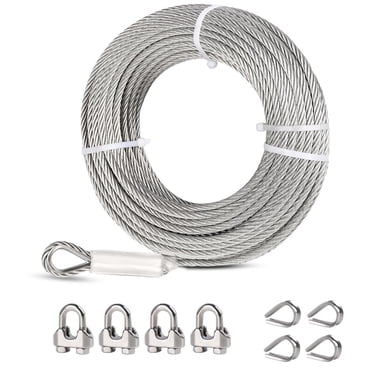 TooTaci 1/4" Stainless Steel Cable, 25ft Wire Rope with Clamps,7x19 6400lbs Break Strength with Looped Ends for Zip line, Boat Lifts, Deck Railing