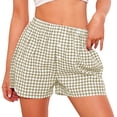 thumbnail image 2 of Green Women's Shorts, Women'S Shorts Cute Soft Elastic Waist Plaid Print Front Pajama Bottoms Shorts Sleepwear,Women's Shorts L, 2 of 7