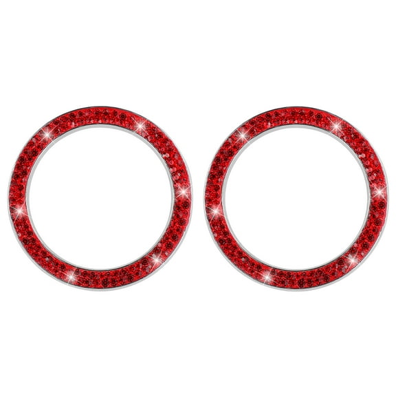 COSMOBETTY Car Start Stop Button Cover 2Pcs Rhinestone Zinc Alloy Red Round Ring for Engine Decoration