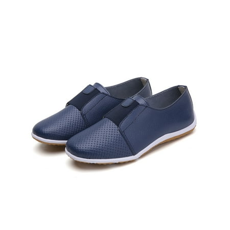 

Gomelly Women Flats Elastic Boat Shoe Non-slip Nursing Shoes PU Moccasin Work Driving Casual Loafers Dark Blue 6.5