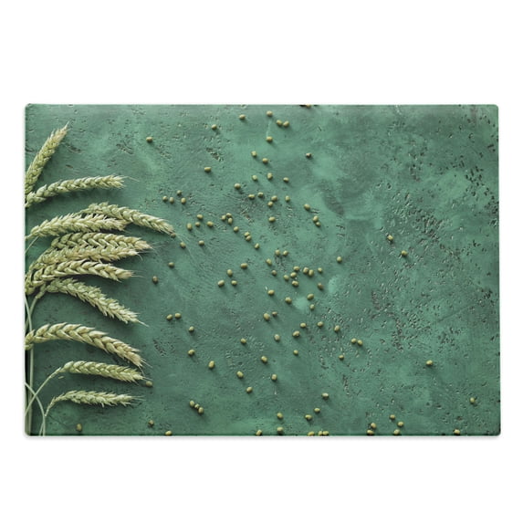 Natural Color Cutting Board, Agriculture Themed Photo with Wheat on Grunge Backdrop, Decorative Tempered Glass Cutting and Serving Board, in 3 Sizes, by Ambesonne