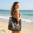 thumbnail image 7 of onlyliua Breathable Mesh Beach Tote Bag Large Capacity Transparent Net Shoulder Shopper Reusable Grocery and Travel Carryall Lightweight Washable Foldable for Pool Market and Vacation, 7 of 7