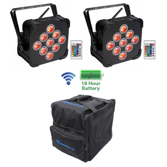 (2) Rockville BEST PAR 60 Rechargeable Wash Lights w/ Wireless DMX RGBWA UV Bag