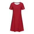 thumbnail image 4 of bnaln Womens Summer Dresses Plus Size Casual Short Sleeve Dress Pleated Round Neck Knee Length Dresses Loose T Shirt Dress A Line Swing Tunic Dresses Ladies Mini Dress Trendy, 4 of 5