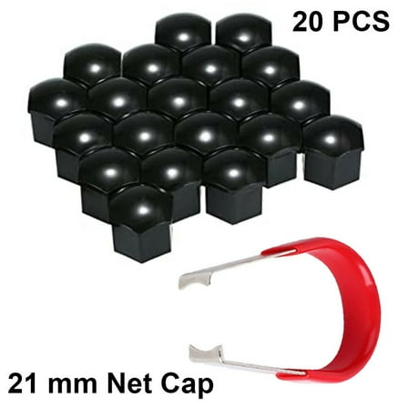 20 Pack 21MM Alloy Wheel Hex Nut Bolt Cap Covers with Removal Tool Black for Car Truck Parts Accessories