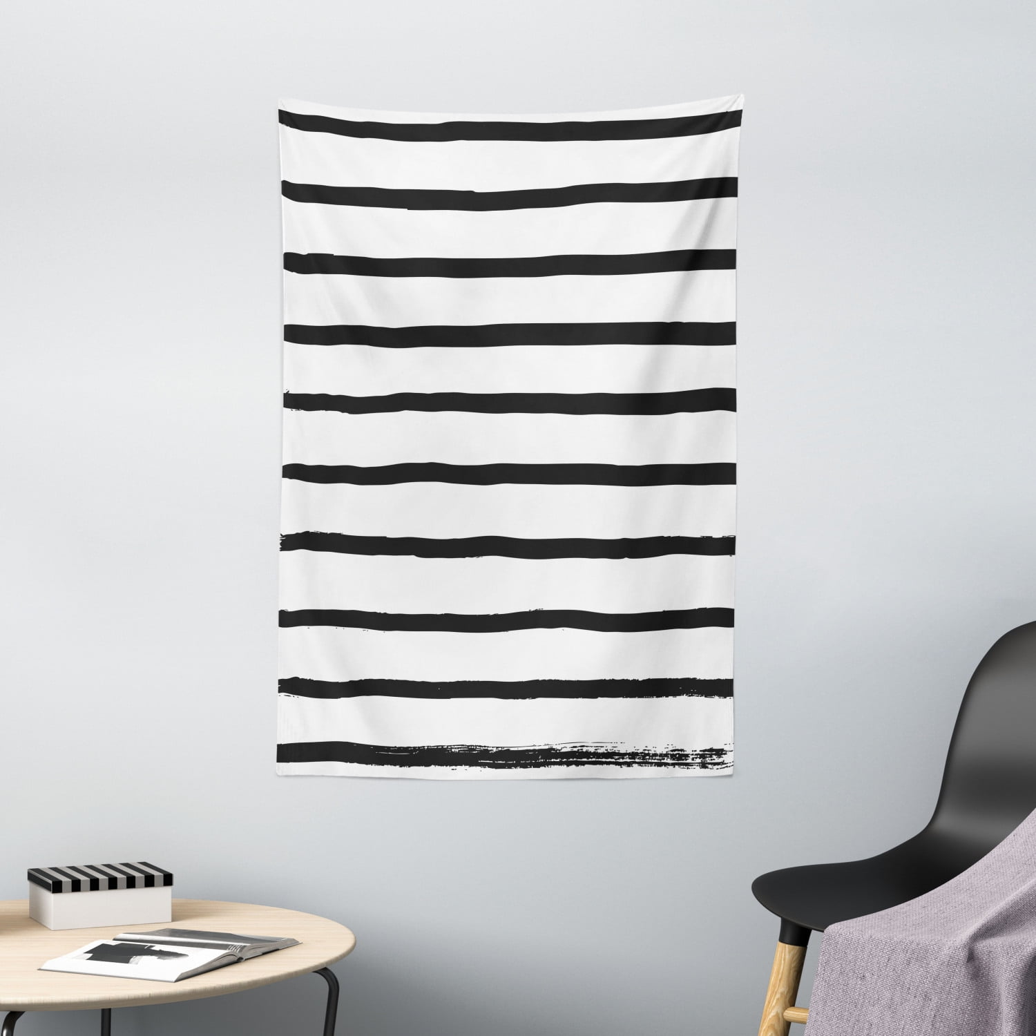 Modern Tapestry, Abstract Minimalist Horizontal Paintbrush Stripes