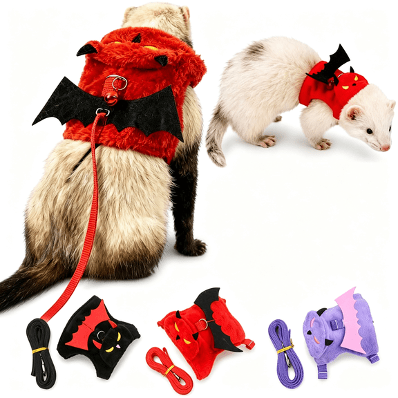 GASTROPOD Small Animal Harness and Leash Set, Adjustable Escape-Proof Ferret Harness Vest for Adult Ferret, Meerkat, King Squirrel & Fancy Rat, Soft Comfortable Pet Walking Harness with Red Leash