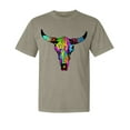 thumbnail image 1 of Wild Bobby, Colorful Rainbow Cow Bull Skull, Animal Lover, Garment-Dyed Washed Look Short Sleeve T-Shirt, Sand, X-Large, 1 of 3