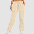 thumbnail image 7 of Women Cargo Pants Fleece Lined Wide Leg Sweatpants High Waisted Baggy Drawstring Sweatpants Winter Clothes Pant, 7 of 7