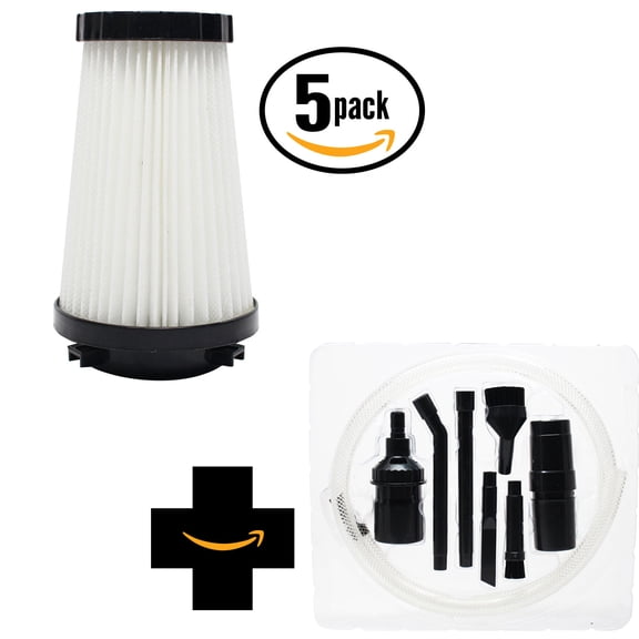 5-Pack Replacement Dirt Devil UD40225 Vacuum HEPA Filter with 7-Piece Micro Vacuum Attachment Kit - Compatible Dirt Devil 3SFA11500X, F2 HEPA Filter