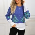 thumbnail image 4 of Women's Christmas Sweater Holiday Graphic Crew Neck Long Sleeve Knit Pullover Top Blue M, 4 of 9