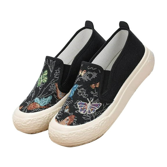 Hoshoes Womens Printed Loose Casual Comfortable Loafers Thick Soled Canvas Shoes Women's Flat Shoes